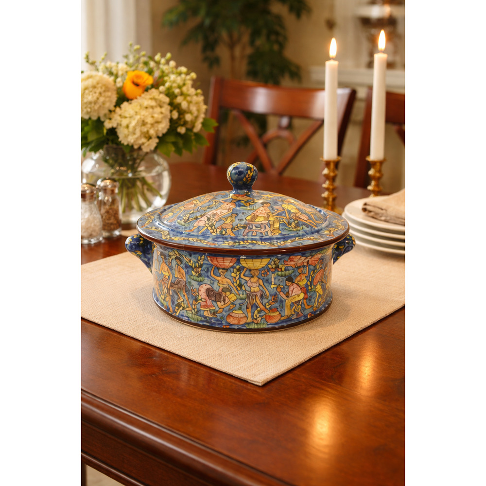 Zimbabwe Hand Painted Covered Casserole Bowl Signed Numbered